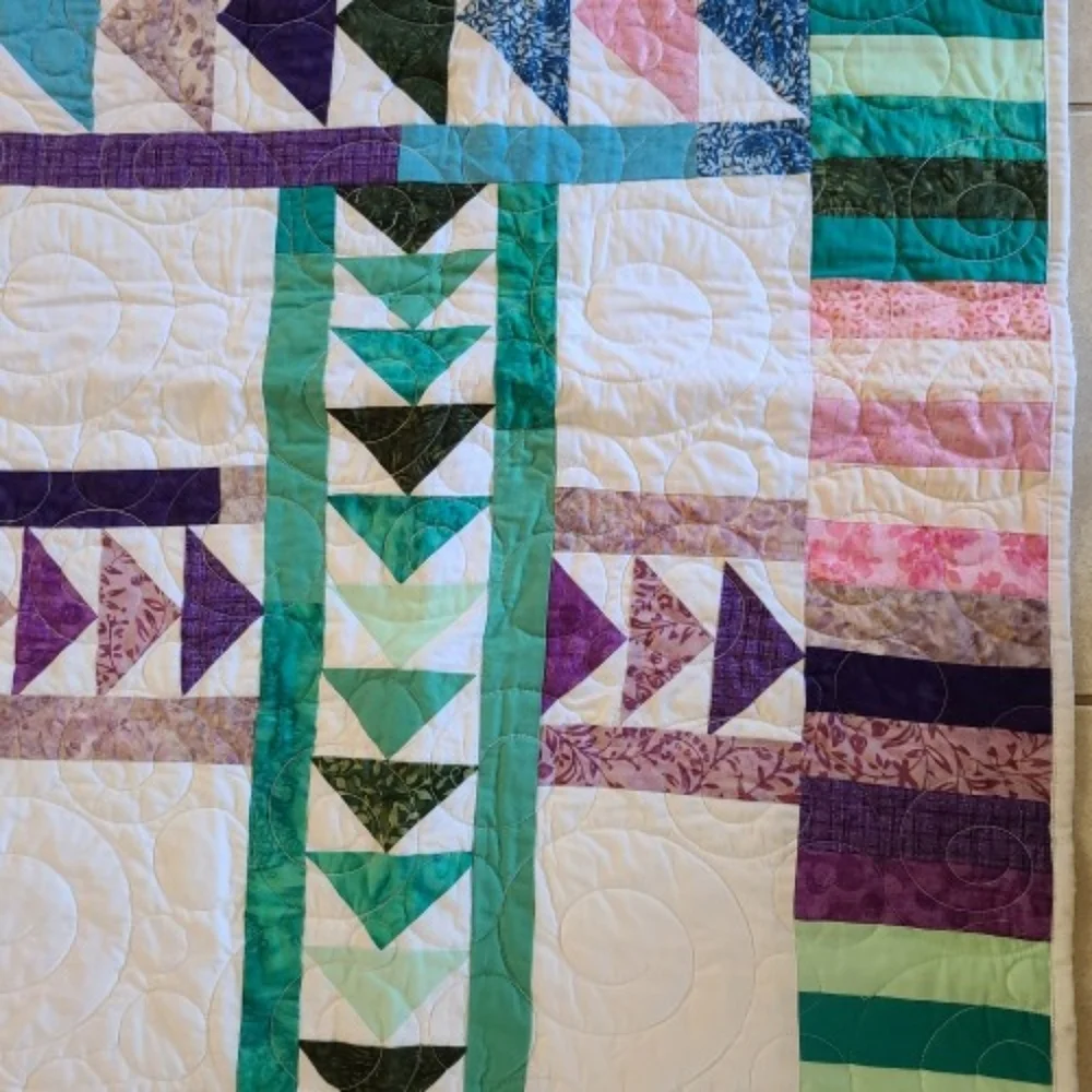 Handmade quilt arrows triangles and stripes multicolor cotton approx 57